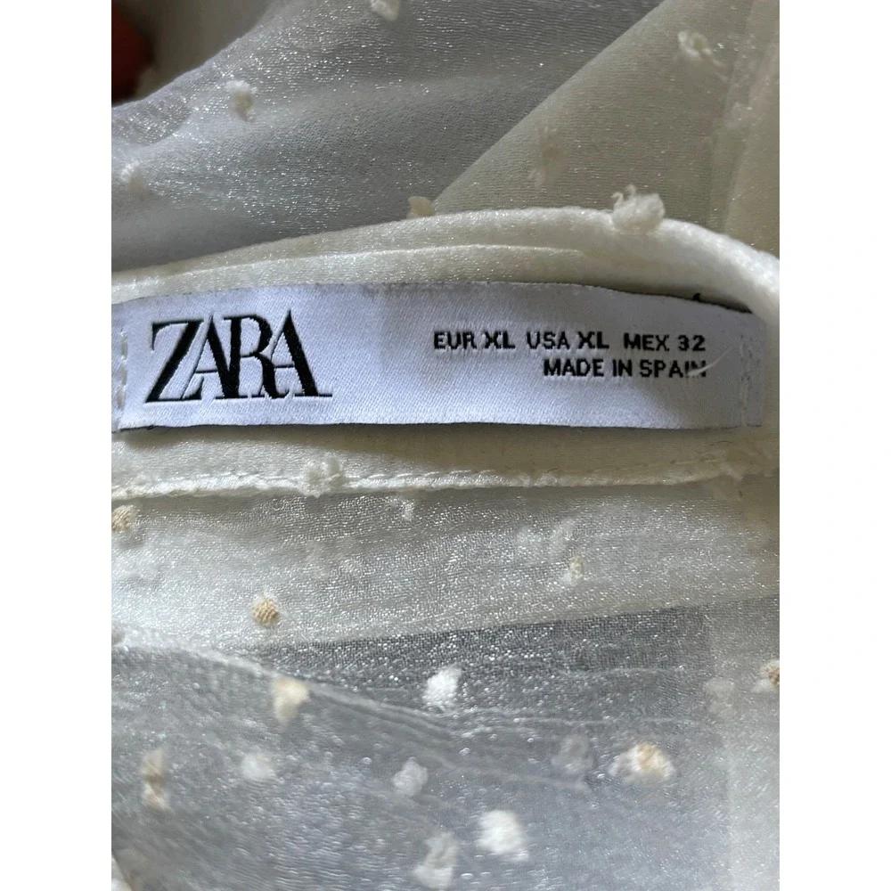 Zara White Swiss Dot Sheer Organza Top XL, romantic, feminine, coquette, classic